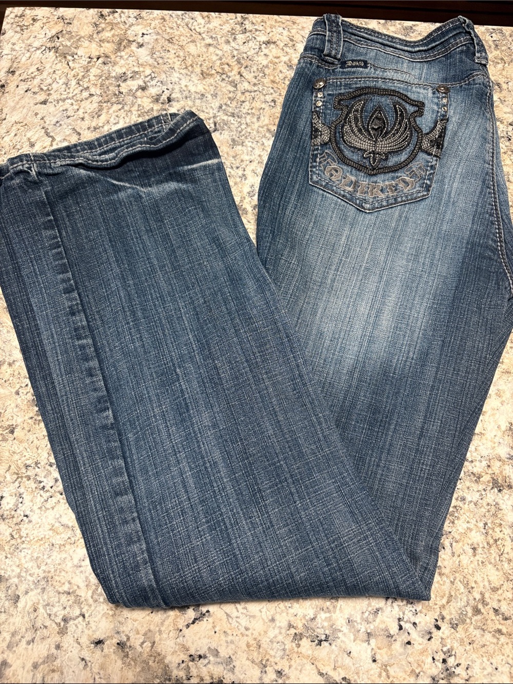 Adiktd Medium Blue Bootcut Jeans with Embroidered Back Pocket